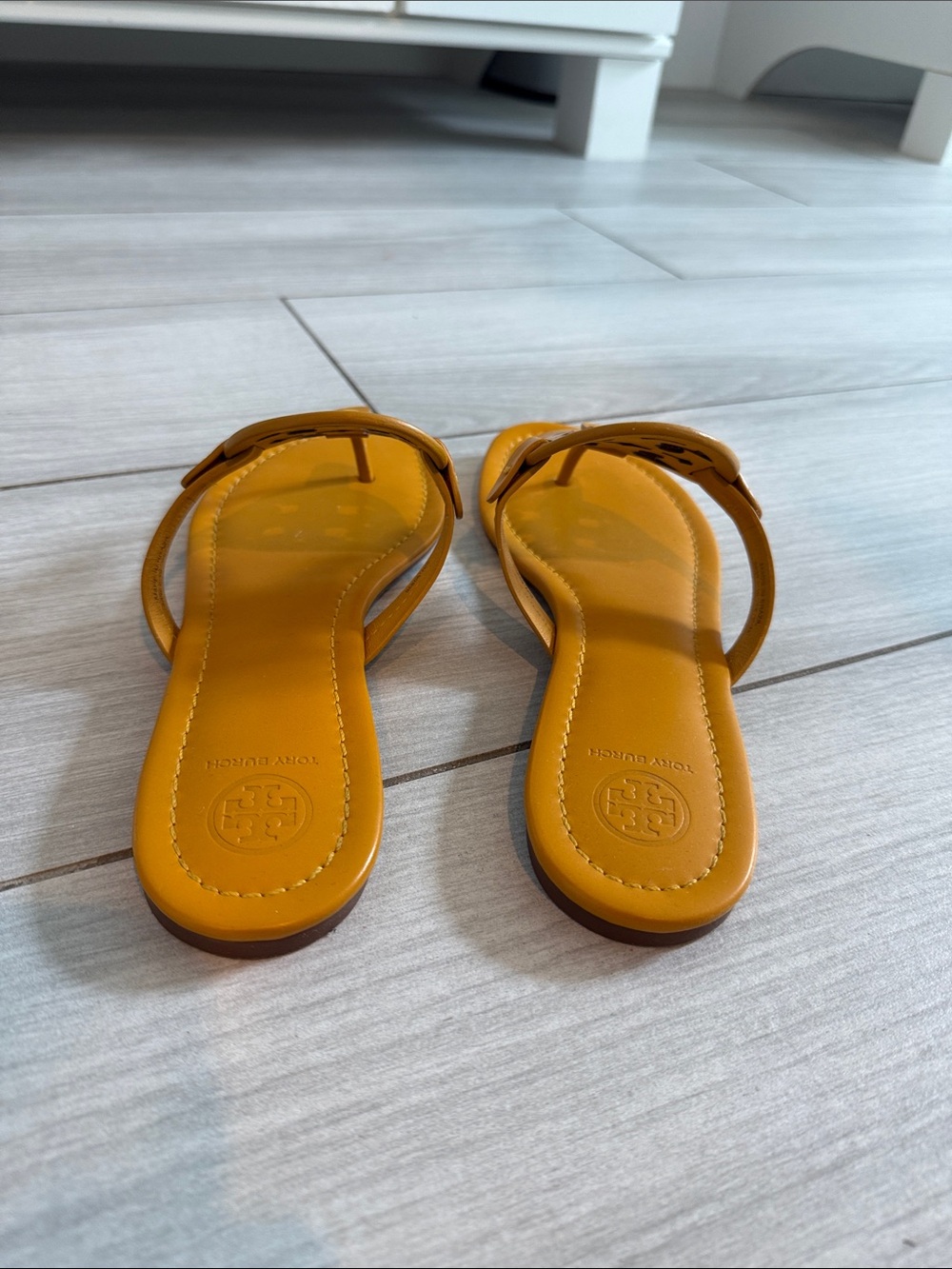 Tory Burch Miller Calf Leather Sandals in Goldenrod - Picture 4 of 5